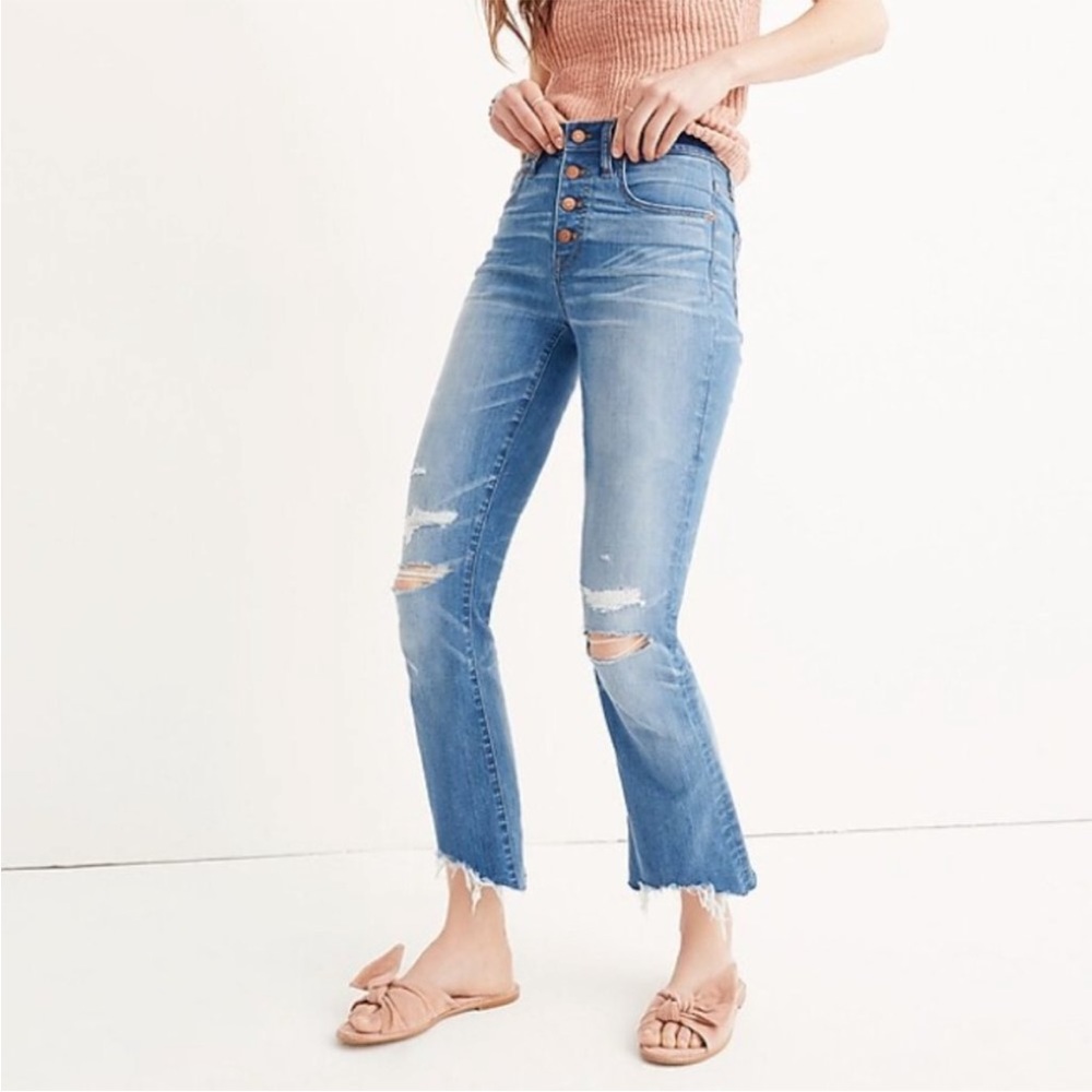 Madewell Cali Demi Boot Raw Hem Button Fly Jeans. Size 27.